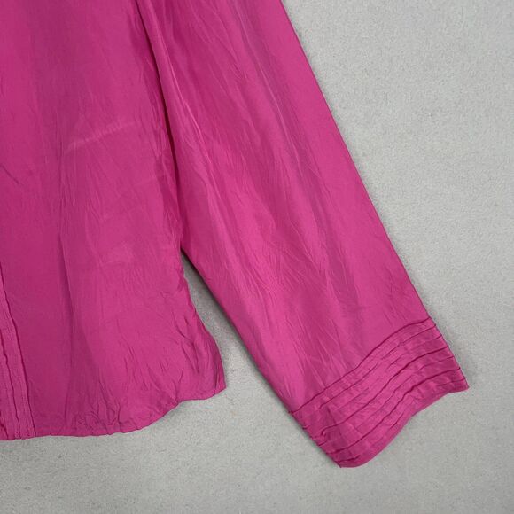 J Jill Blouse Womens Medium Fuchsia Pink Pleated Dressy Feminine Top 100% Silk - Picture 4 of 16